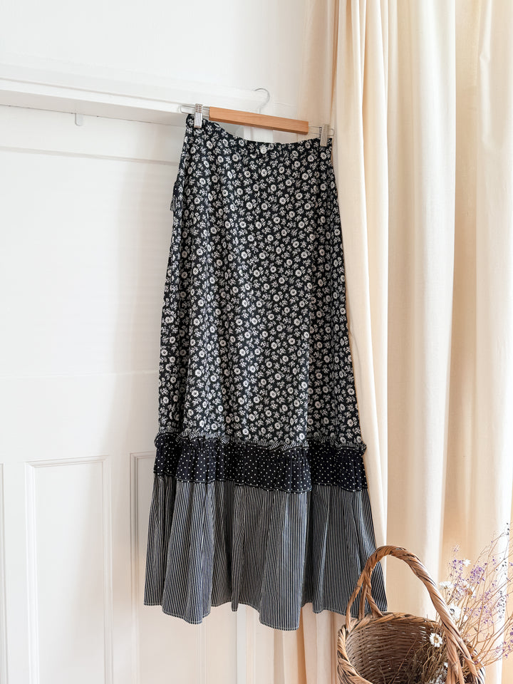 Gorgeous 70s Black Cotton Frilly Maxi Skirt