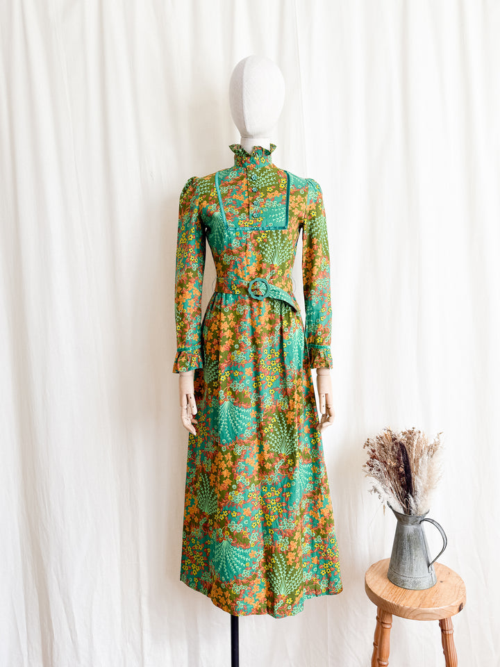 Gorgeous Rare Green 1970s Cotton Maxi Dress by Dollyrockers