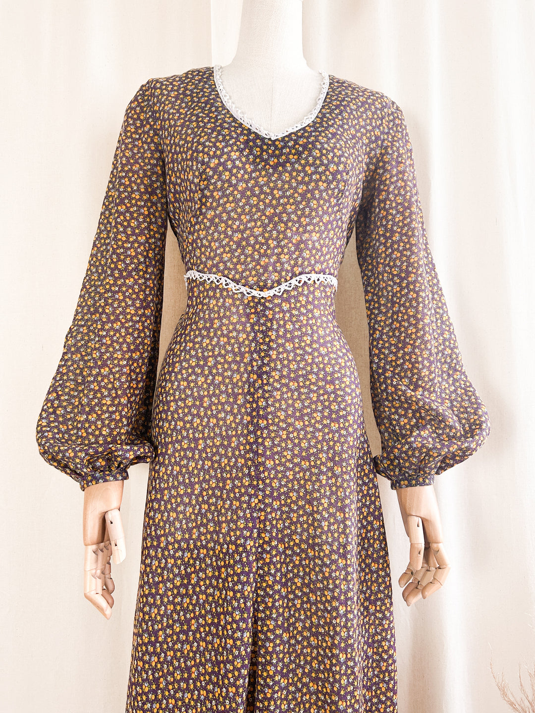 Dreamy Rare Wallis 1970s Fine Cotton Bohemian Maxi Dress