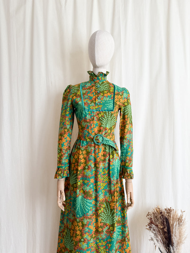 Gorgeous Rare Green 1970s Cotton Maxi Dress by Dollyrockers