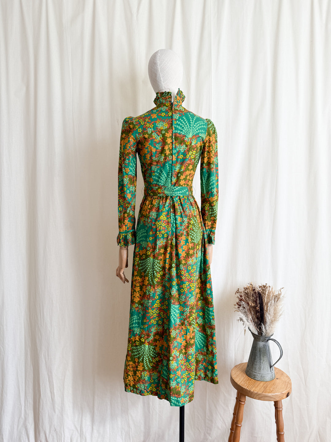 Gorgeous Rare Green 1970s Cotton Maxi Dress by Dollyrockers