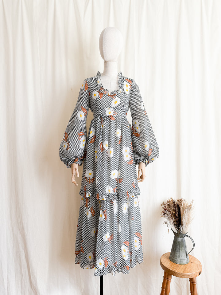 Beautiful Rare 1970s Angela Gore Billowing Sleeve Cotton Maxi Dress