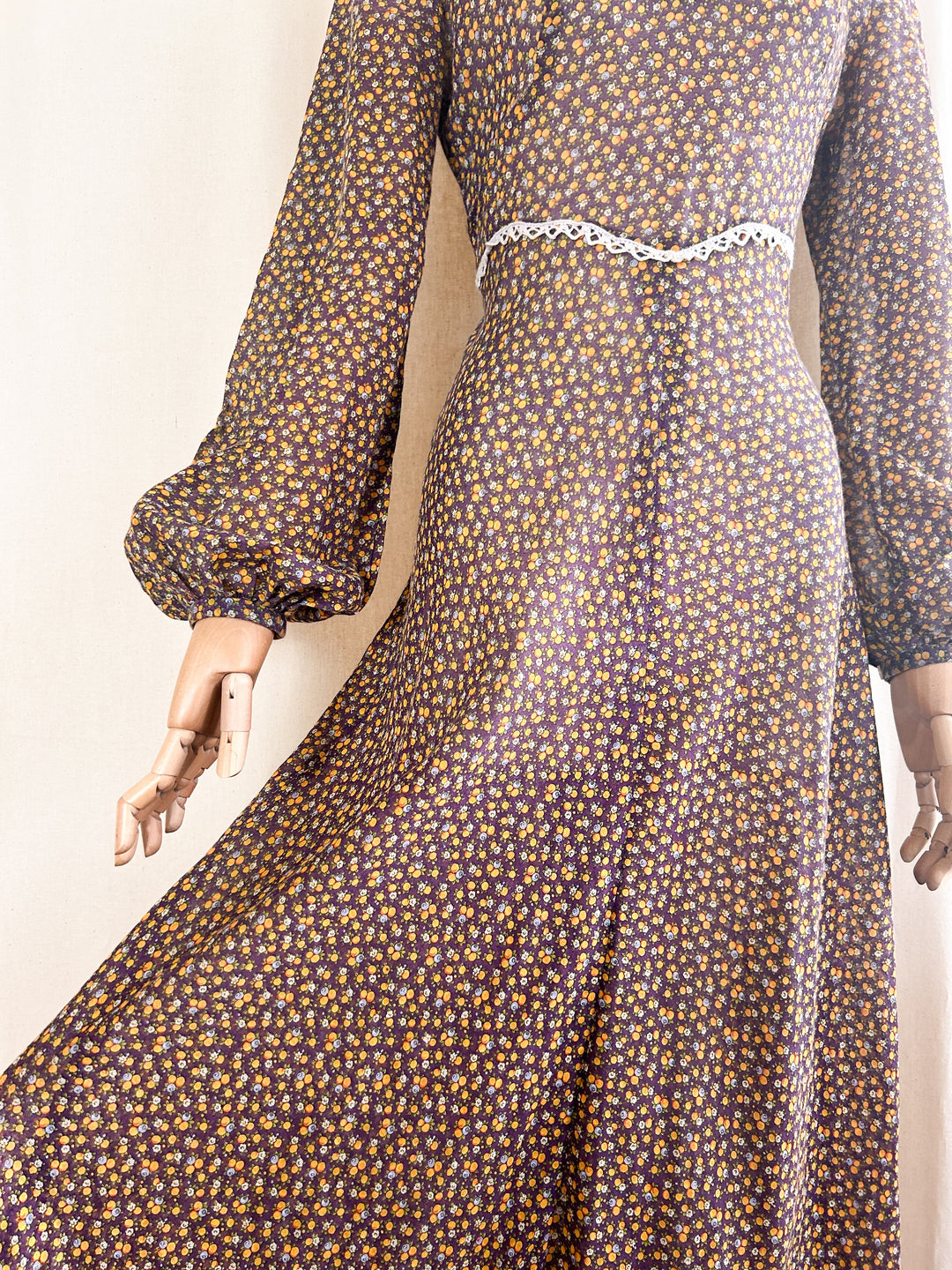 Dreamy Rare Wallis 1970s Fine Cotton Bohemian Maxi Dress