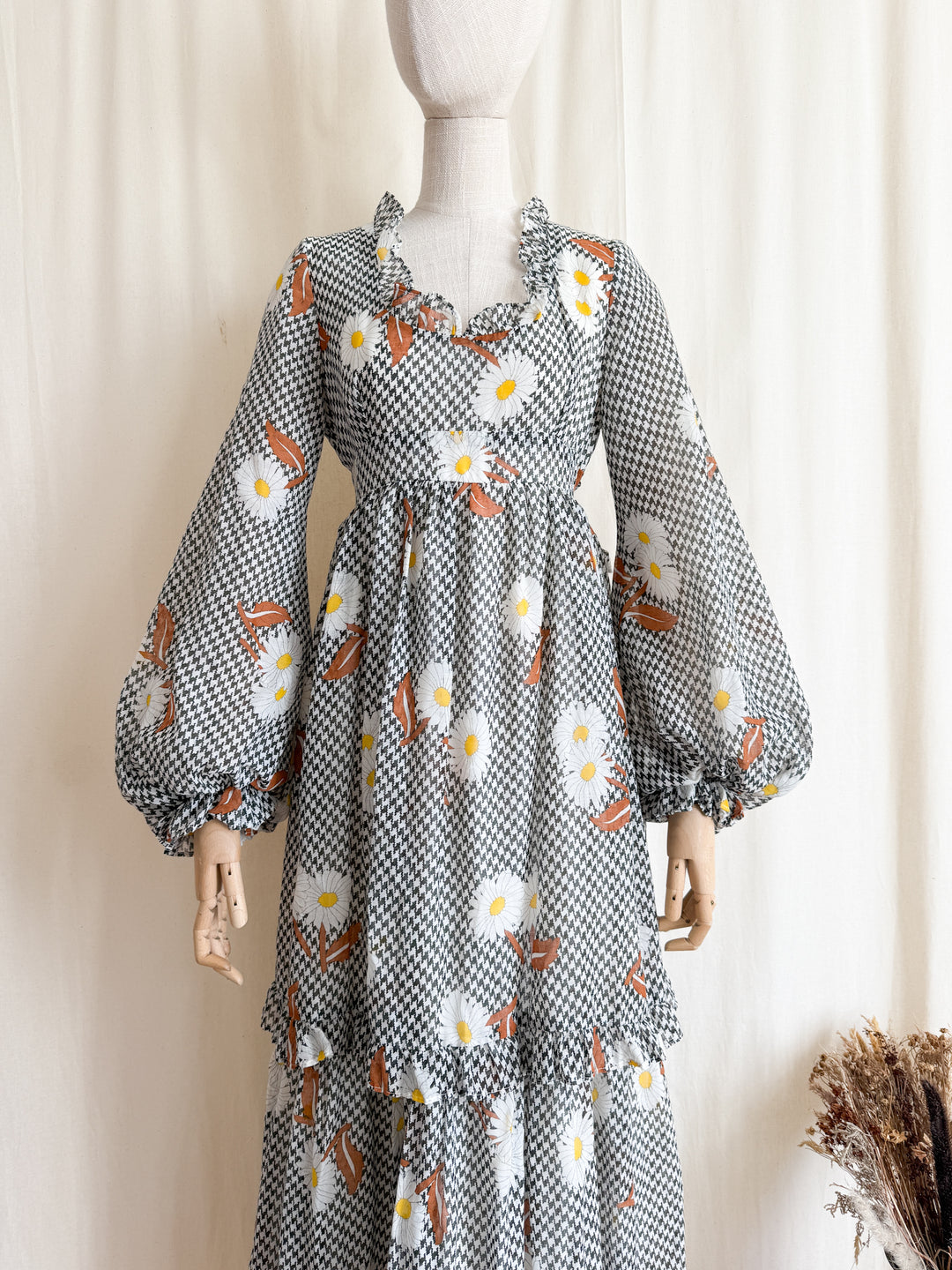 Beautiful Rare 1970s Angela Gore Billowing Sleeve Cotton Maxi Dress