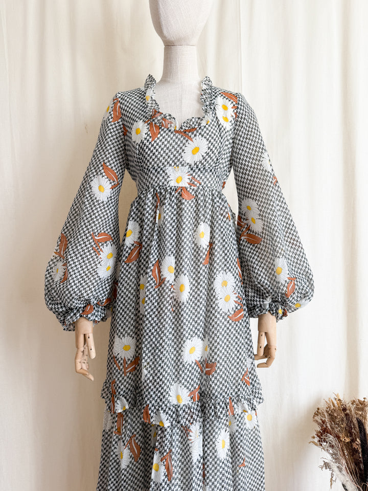 Beautiful Rare 1970s Angela Gore Billowing Sleeve Cotton Maxi Dress