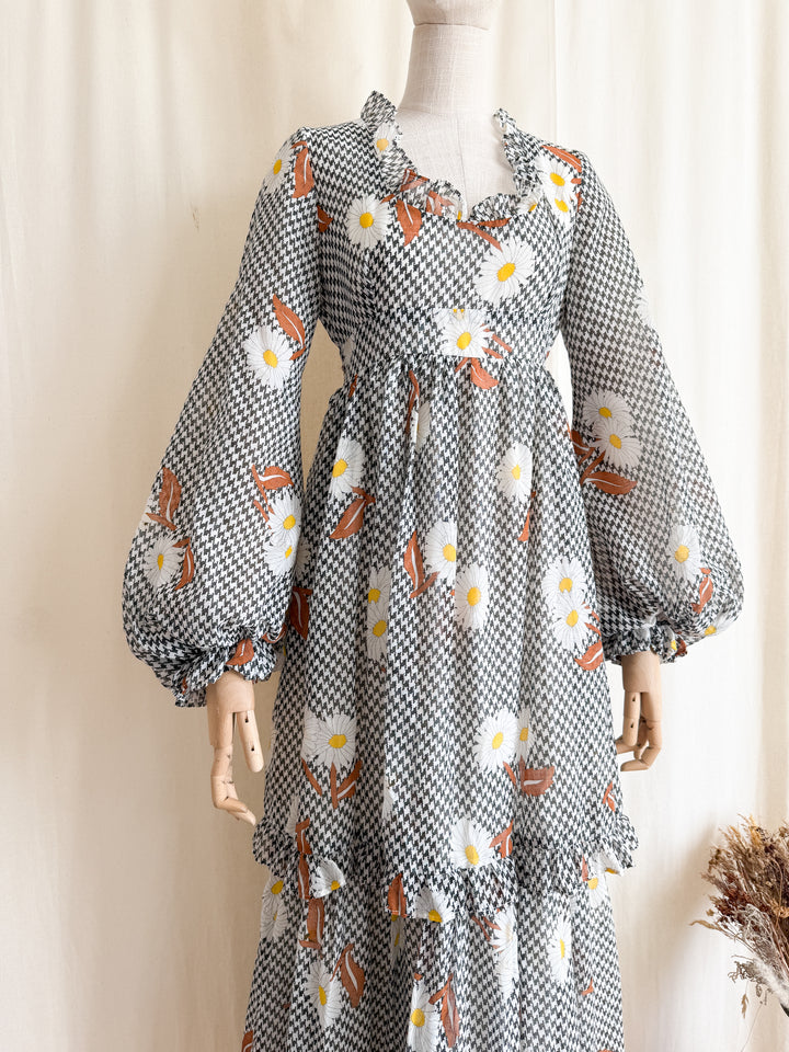Beautiful Rare 1970s Angela Gore Billowing Sleeve Cotton Maxi Dress