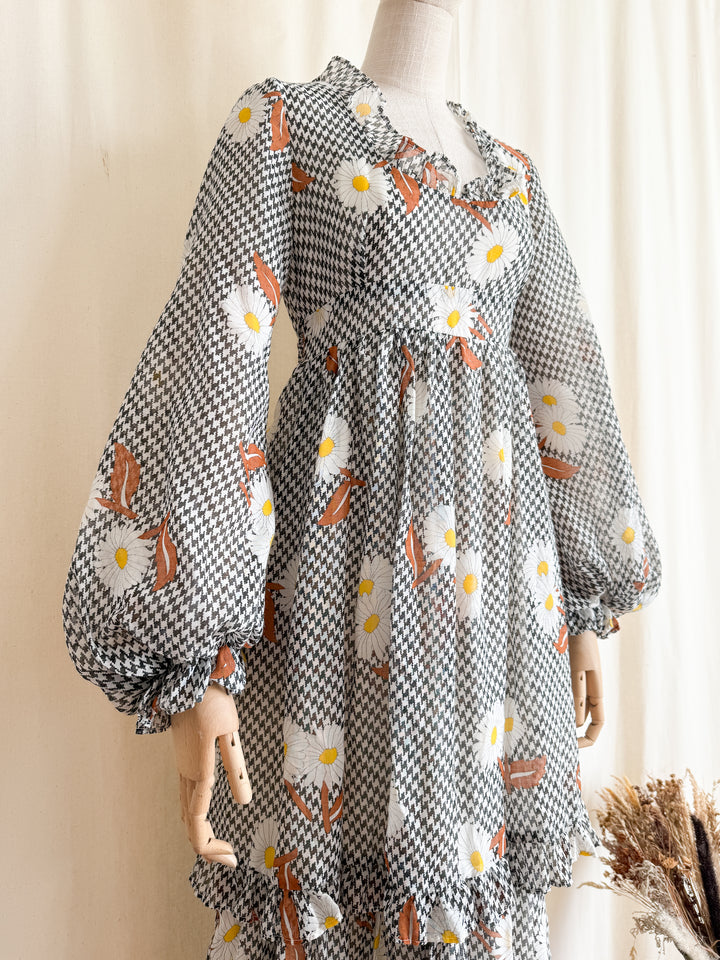 Beautiful Rare 1970s Angela Gore Billowing Sleeve Cotton Maxi Dress