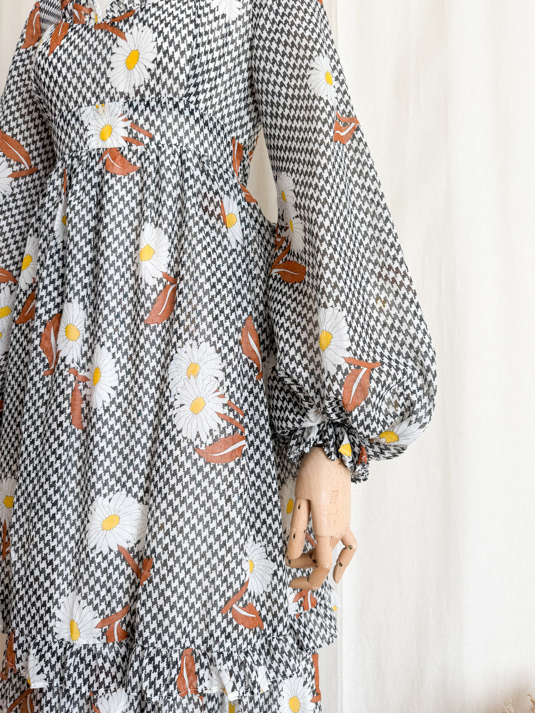 Beautiful Rare 1970s Angela Gore Billowing Sleeve Cotton Maxi Dress