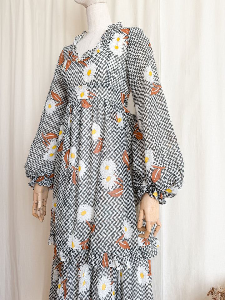 Beautiful Rare 1970s Angela Gore Billowing Sleeve Cotton Maxi Dress