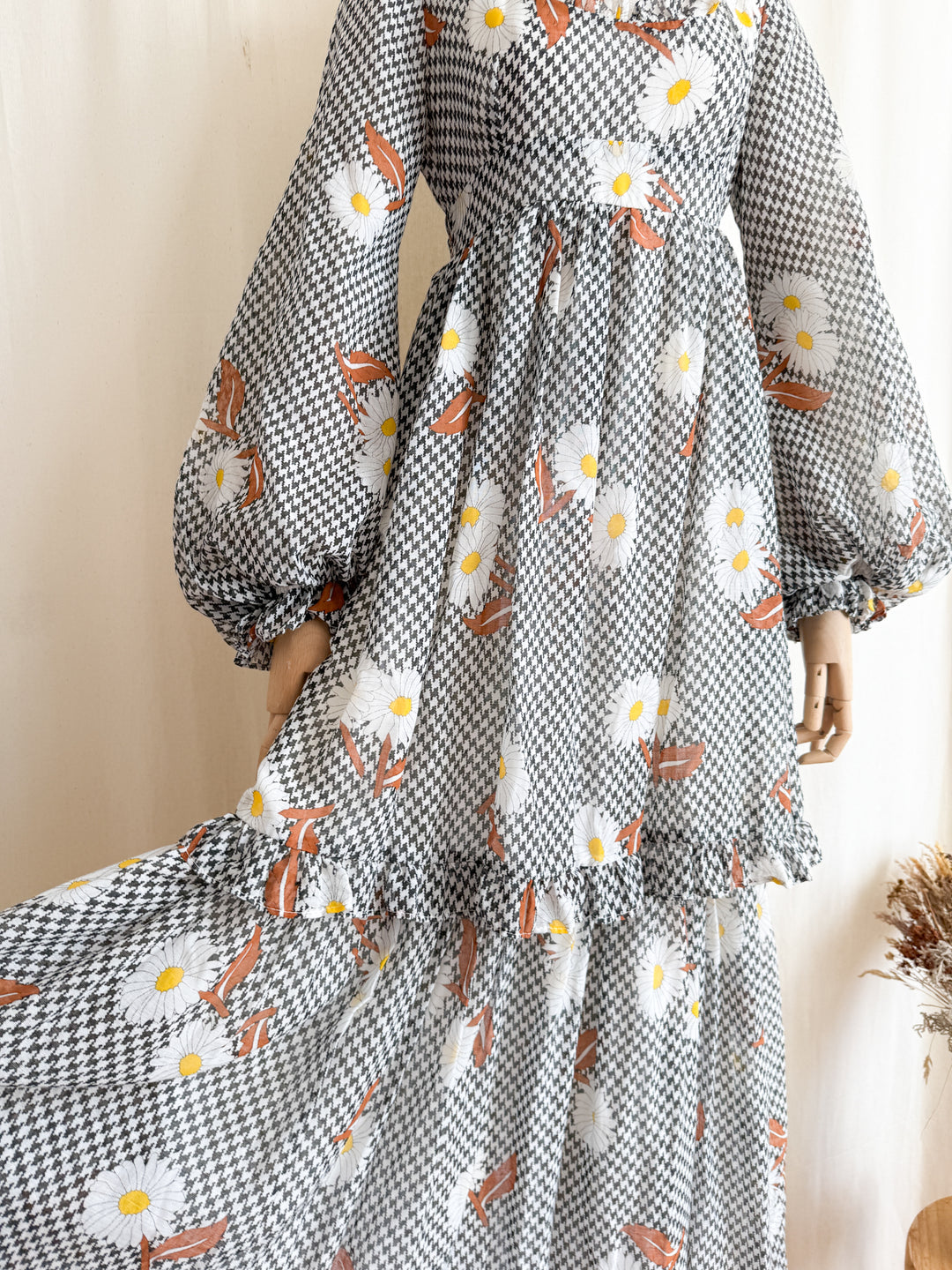 Beautiful Rare 1970s Angela Gore Billowing Sleeve Cotton Maxi Dress