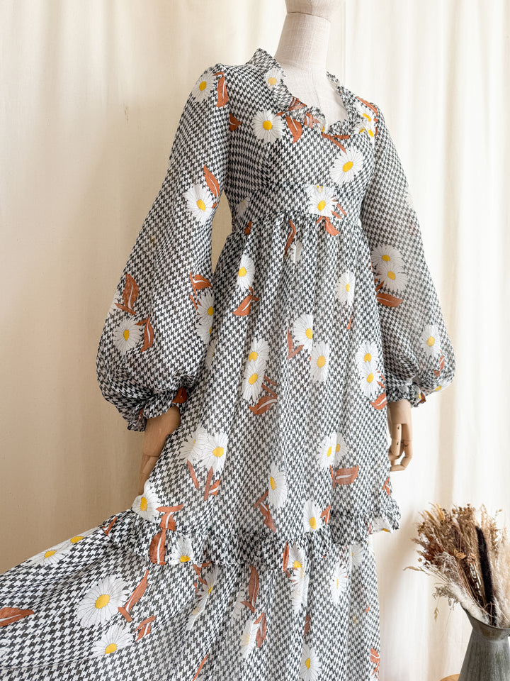 Beautiful Rare 1970s Angela Gore Billowing Sleeve Cotton Maxi Dress