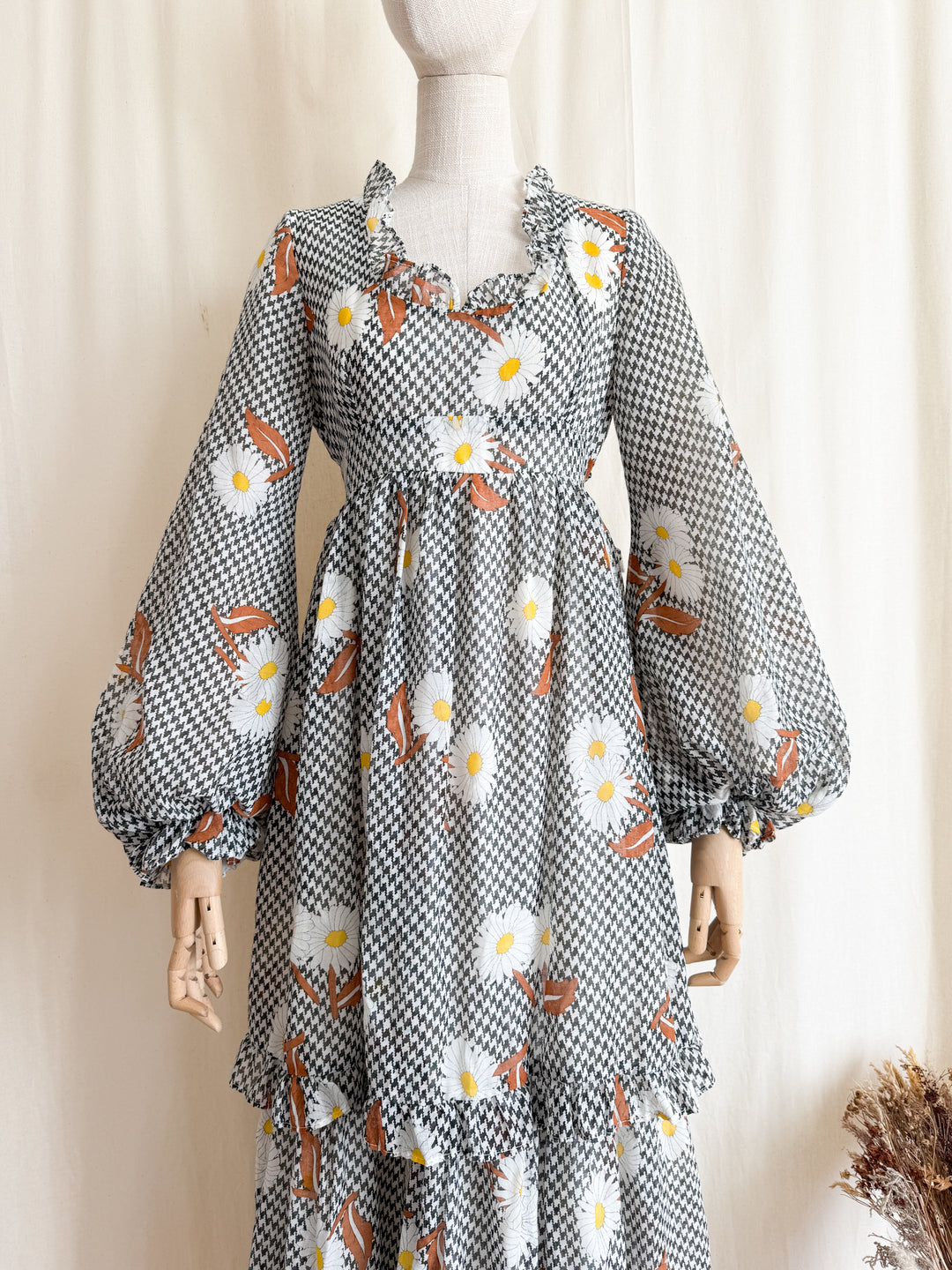 Beautiful Rare 1970s Angela Gore Billowing Sleeve Cotton Maxi Dress