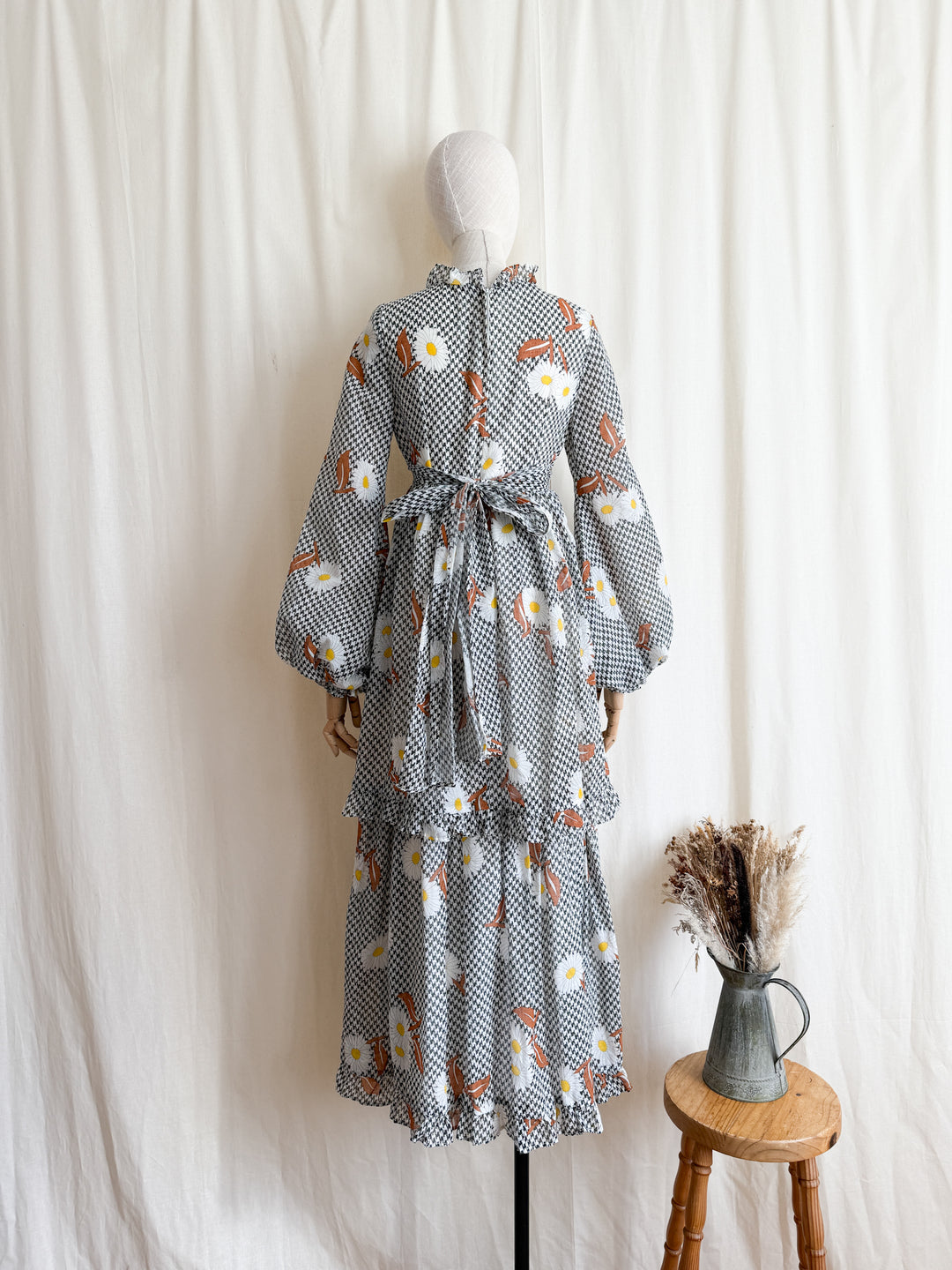 Beautiful Rare 1970s Angela Gore Billowing Sleeve Cotton Maxi Dress