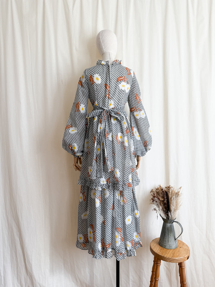Beautiful Rare 1970s Angela Gore Billowing Sleeve Cotton Maxi Dress