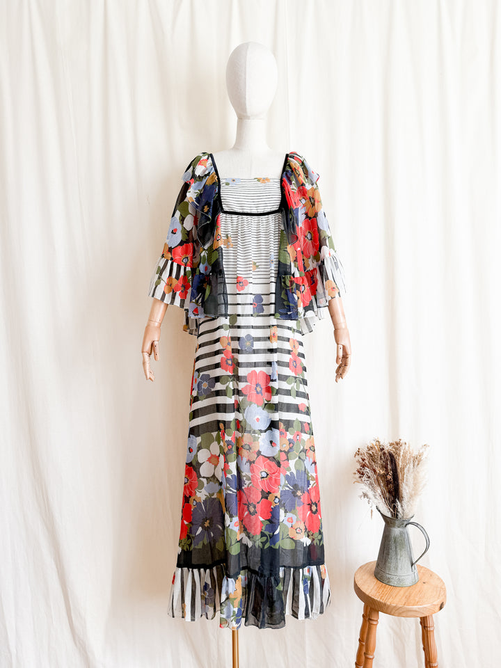 Precious Holy Grail Rare 1970s Gina Fratini for Fiona Dresses Cotton Angel Sleeve Maxi Dress
