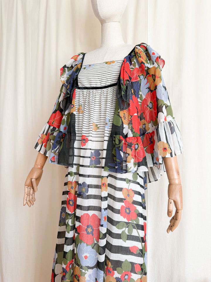 Precious Holy Grail Rare 1970s Gina Fratini for Fiona Dresses Cotton Angel Sleeve Maxi Dress