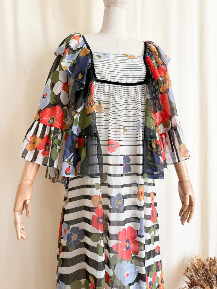 Precious Holy Grail Rare 1970s Gina Fratini for Fiona Dresses Cotton Angel Sleeve Maxi Dress