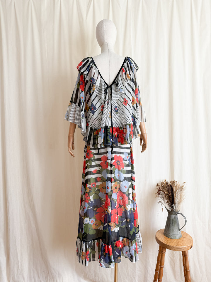 Precious Holy Grail Rare 1970s Gina Fratini for Fiona Dresses Cotton Angel Sleeve Maxi Dress