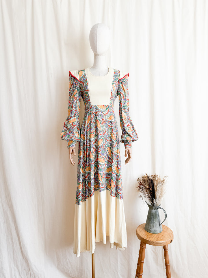 Breathtaking Rare 1970s Wool Crepe Maxi Dress by Miss Selfridge