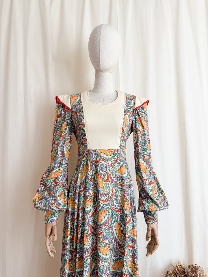 Breathtaking Rare 1970s Wool Crepe Maxi Dress by Miss Selfridge