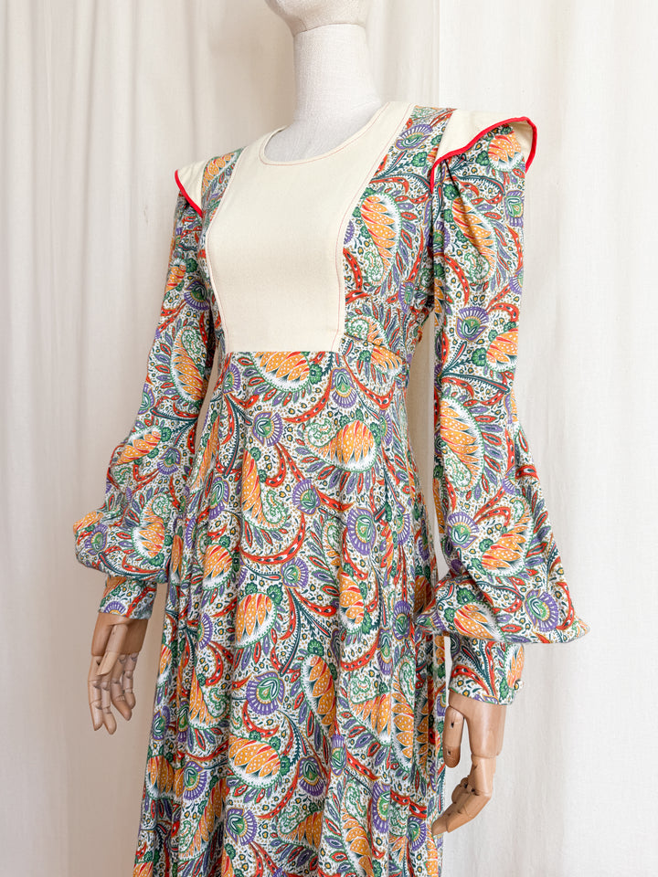 Breathtaking Rare 1970s Wool Crepe Maxi Dress by Miss Selfridge