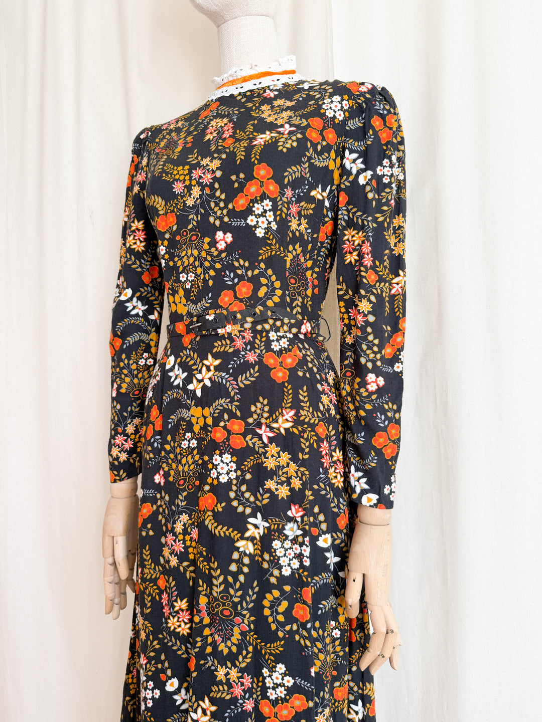 Beautiful 1970s Soft Cotton Autumnal Maxi Dress by Peggy Page