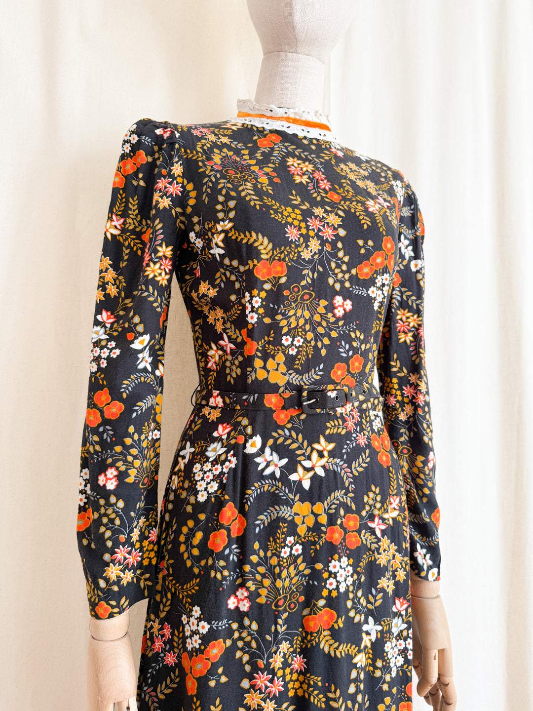 Beautiful 1970s Soft Cotton Autumnal Maxi Dress by Peggy Page