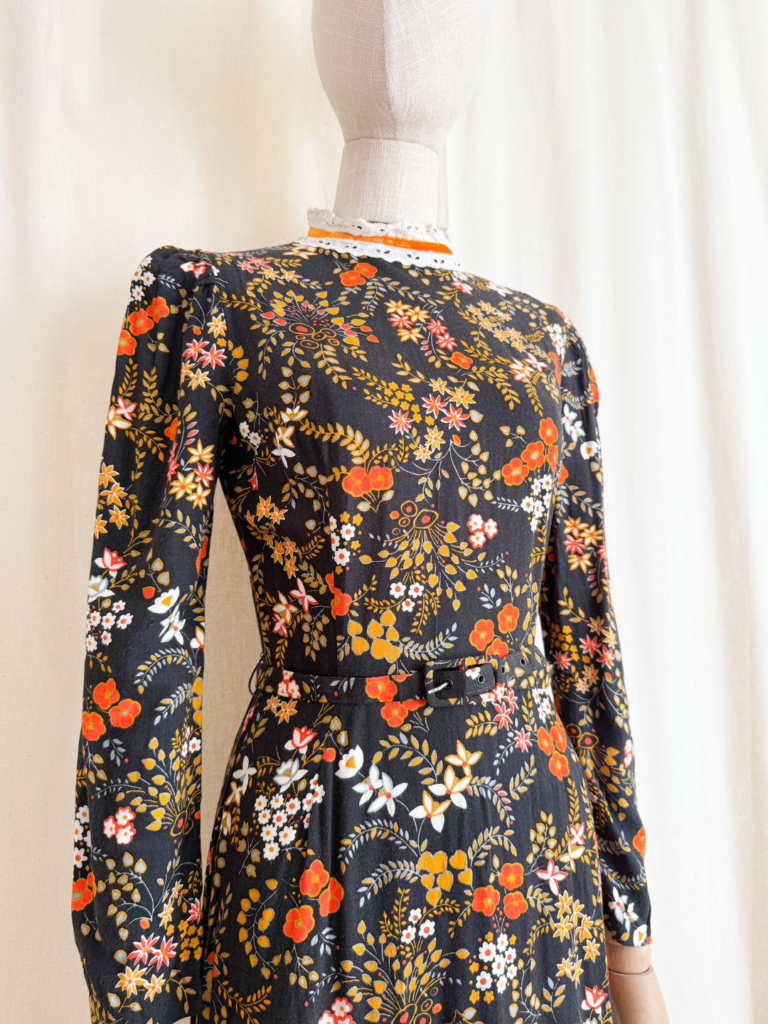 Beautiful 1970s Soft Cotton Autumnal Maxi Dress by Peggy Page