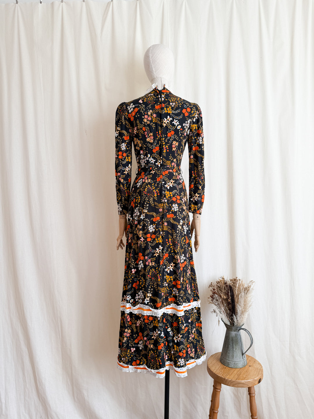 Beautiful 1970s Soft Cotton Autumnal Maxi Dress by Peggy Page