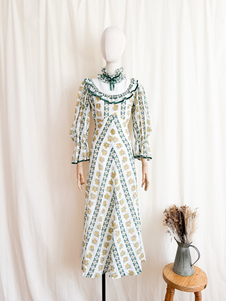 Gorgeous 1970s Cotton Prairie Maxi Dress by Fiona