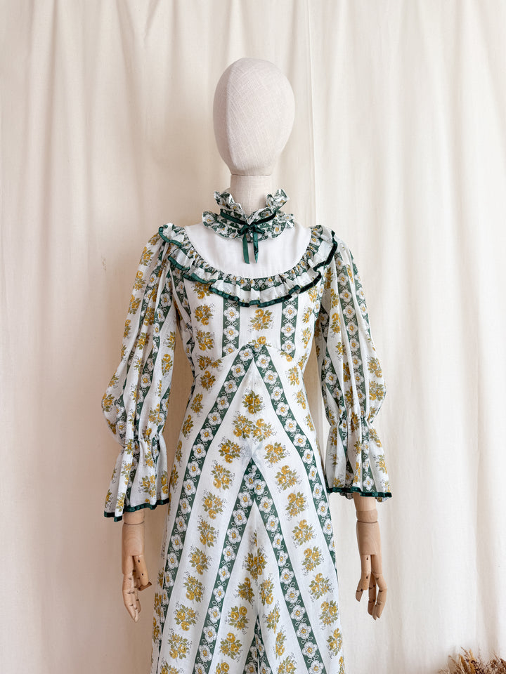 Gorgeous 1970s Cotton Prairie Maxi Dress by Fiona