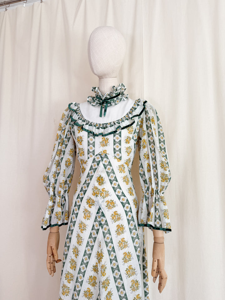 Gorgeous 1970s Cotton Prairie Maxi Dress by Fiona