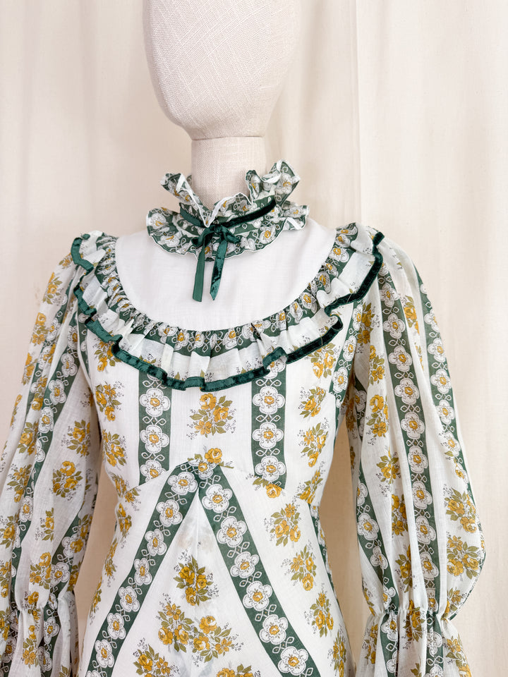 Gorgeous 1970s Cotton Prairie Maxi Dress by Fiona