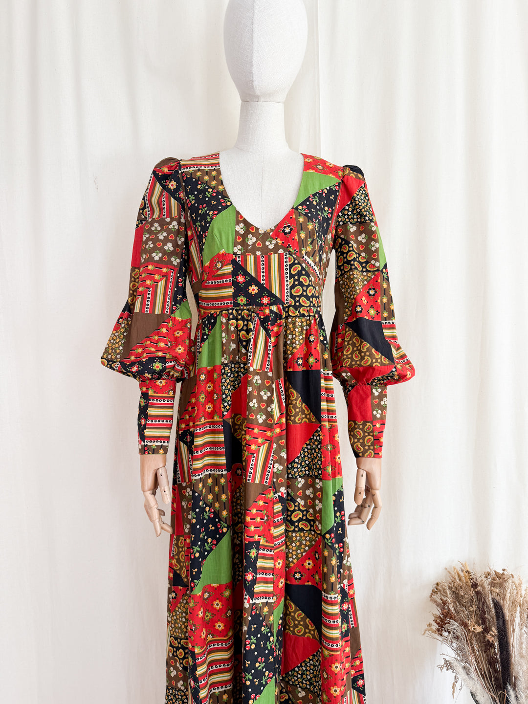 Divine Rare Stunning 1970s Patchwork Print Cotton Maxi Dress
