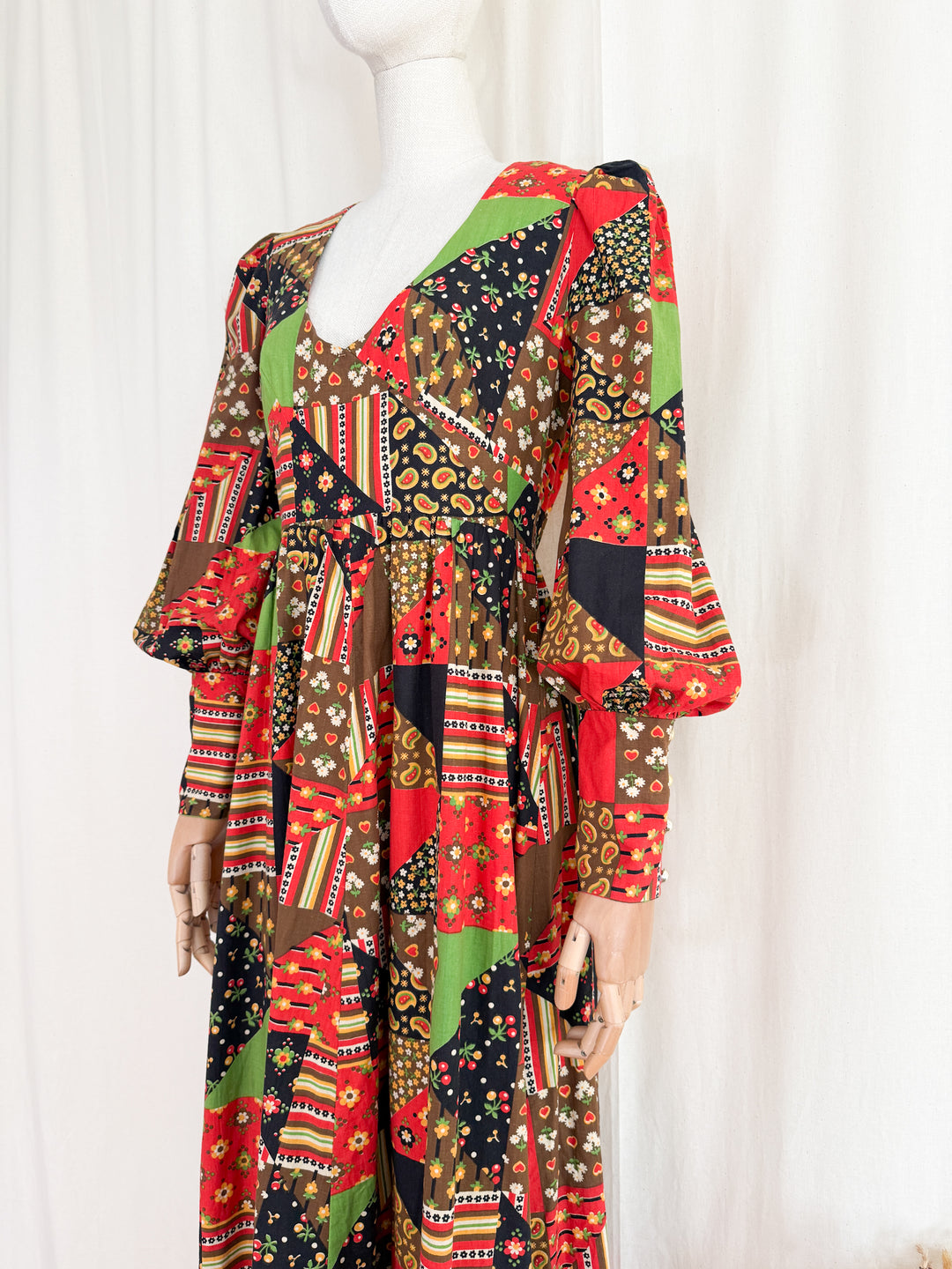 Divine Rare Stunning 1970s Patchwork Print Cotton Maxi Dress