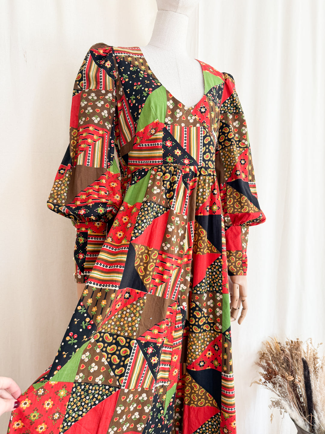 Divine Rare Stunning 1970s Patchwork Print Cotton Maxi Dress