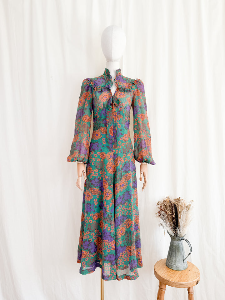 Witchy Rare 1970s Autumnal Cotton Maxi Dress