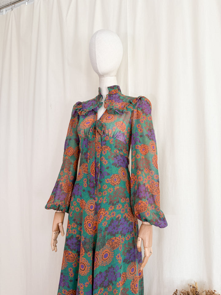 Witchy Rare 1970s Autumnal Cotton Maxi Dress