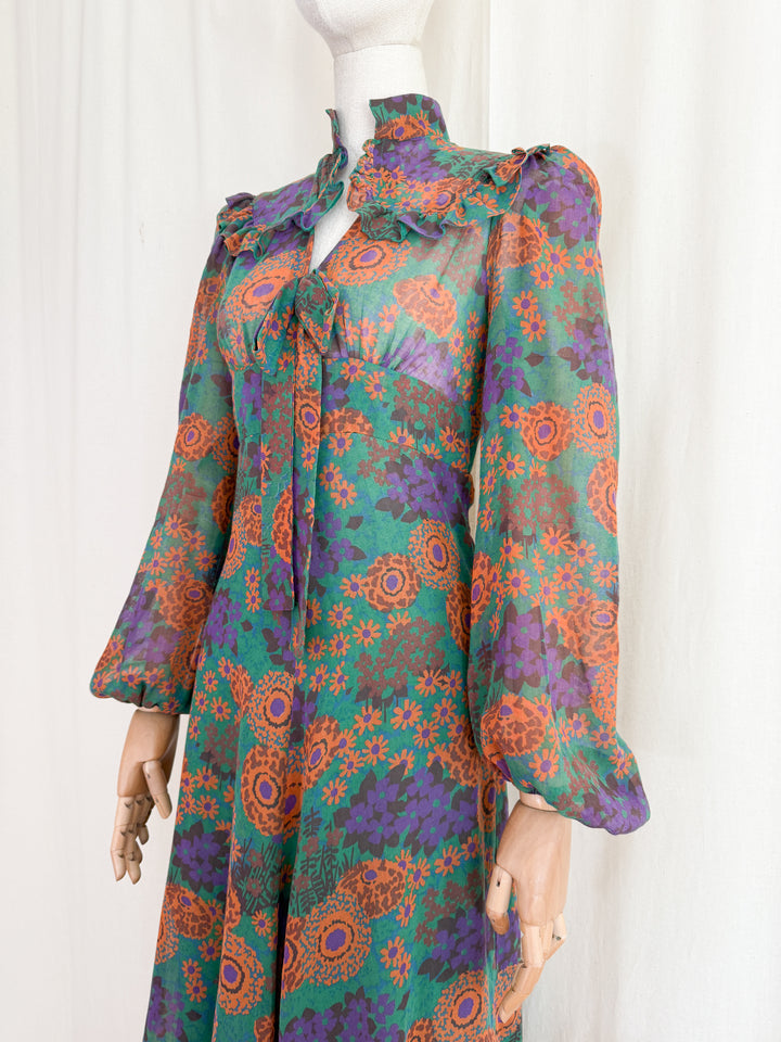 Witchy Rare 1970s Autumnal Cotton Maxi Dress