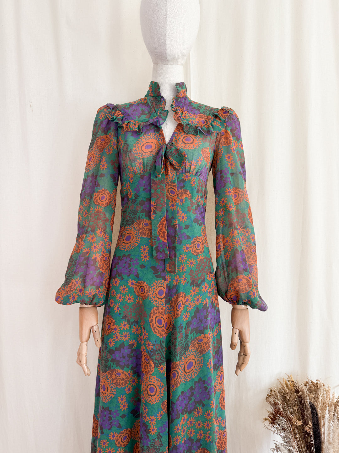 Witchy Rare 1970s Autumnal Cotton Maxi Dress