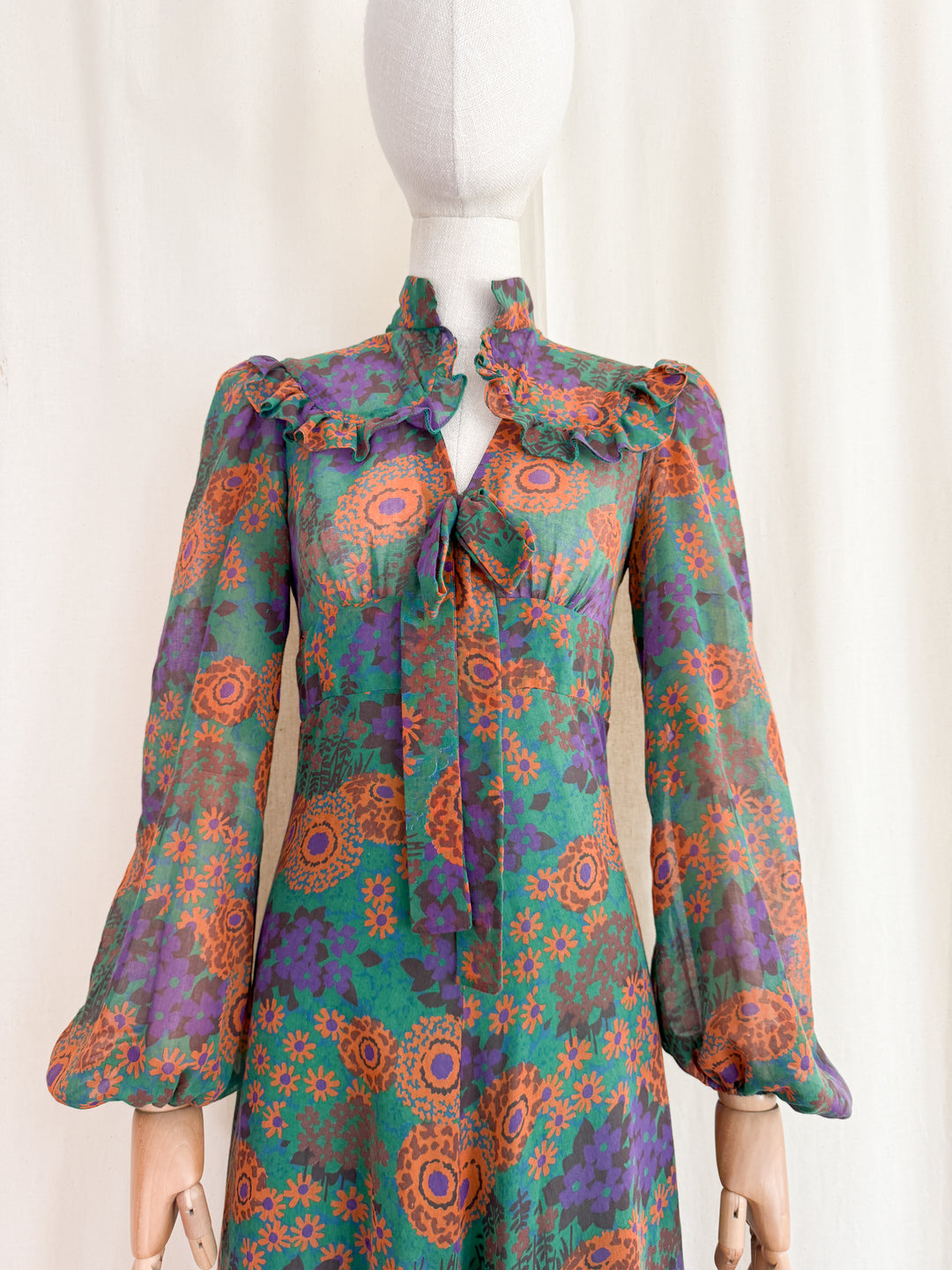 Witchy Rare 1970s Autumnal Cotton Maxi Dress