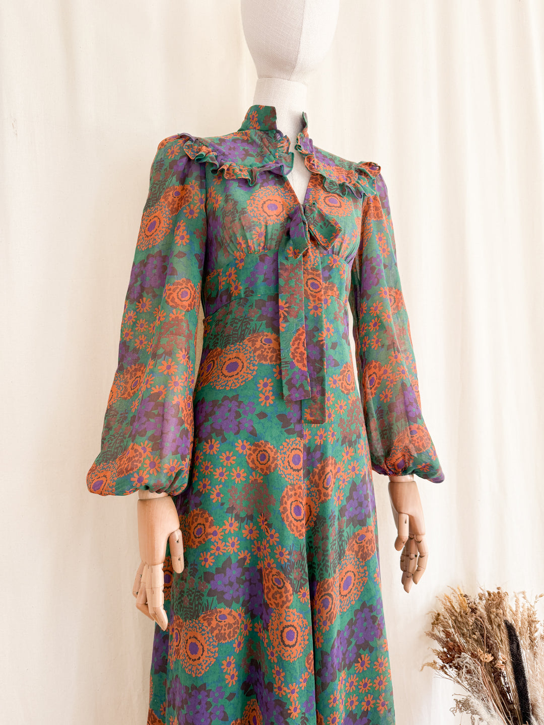 Witchy Rare 1970s Autumnal Cotton Maxi Dress