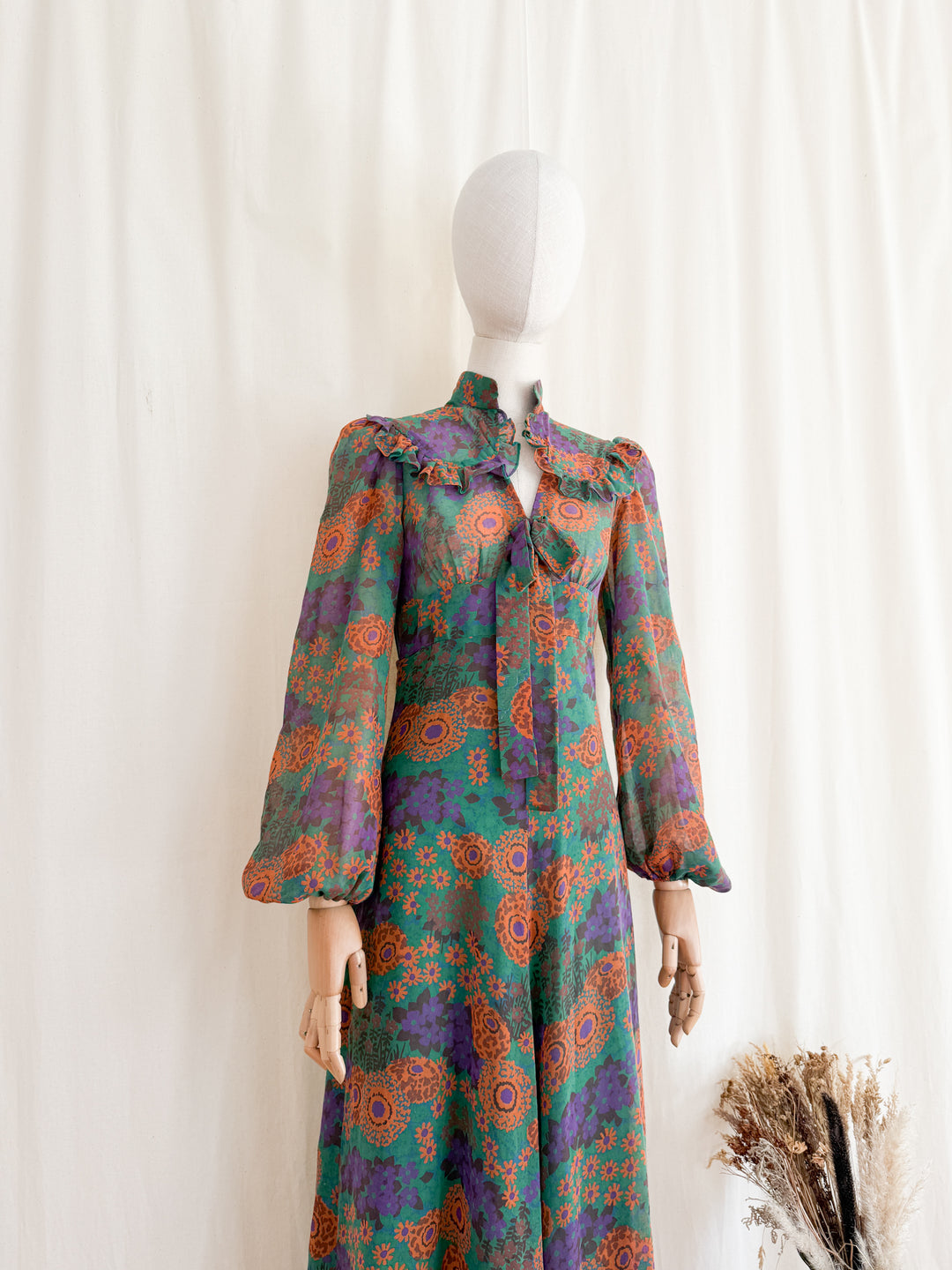 Witchy Rare 1970s Autumnal Cotton Maxi Dress