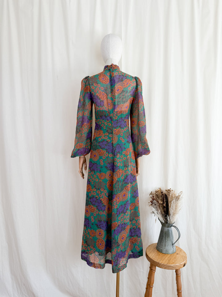 Witchy Rare 1970s Autumnal Cotton Maxi Dress