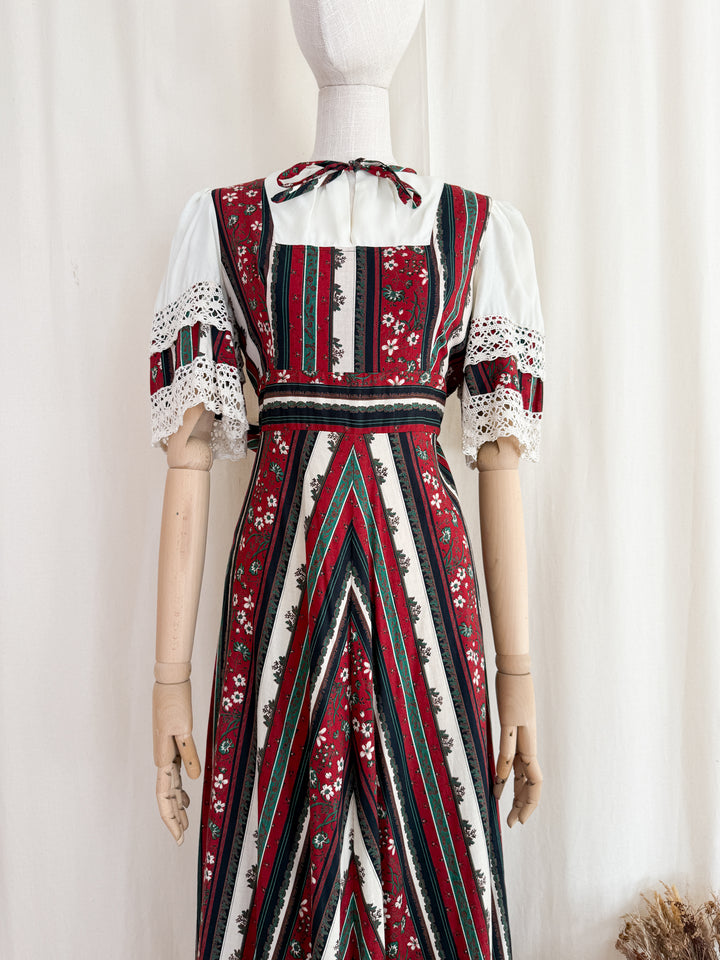 Stunning 1970s Crochet Trimmed Cotton Prairie Maxi Dress