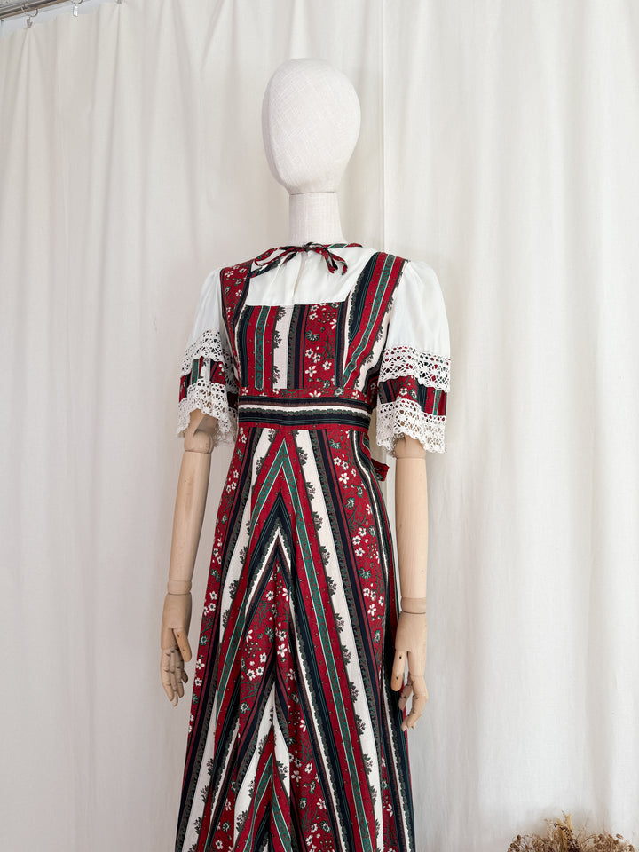 Stunning 1970s Crochet Trimmed Cotton Prairie Maxi Dress