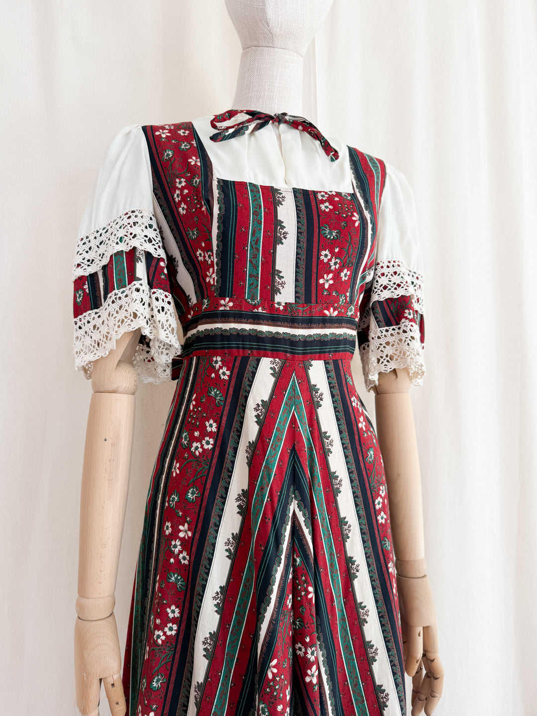 Stunning 1970s Crochet Trimmed Cotton Prairie Maxi Dress