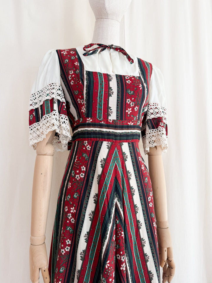 Stunning 1970s Crochet Trimmed Cotton Prairie Maxi Dress