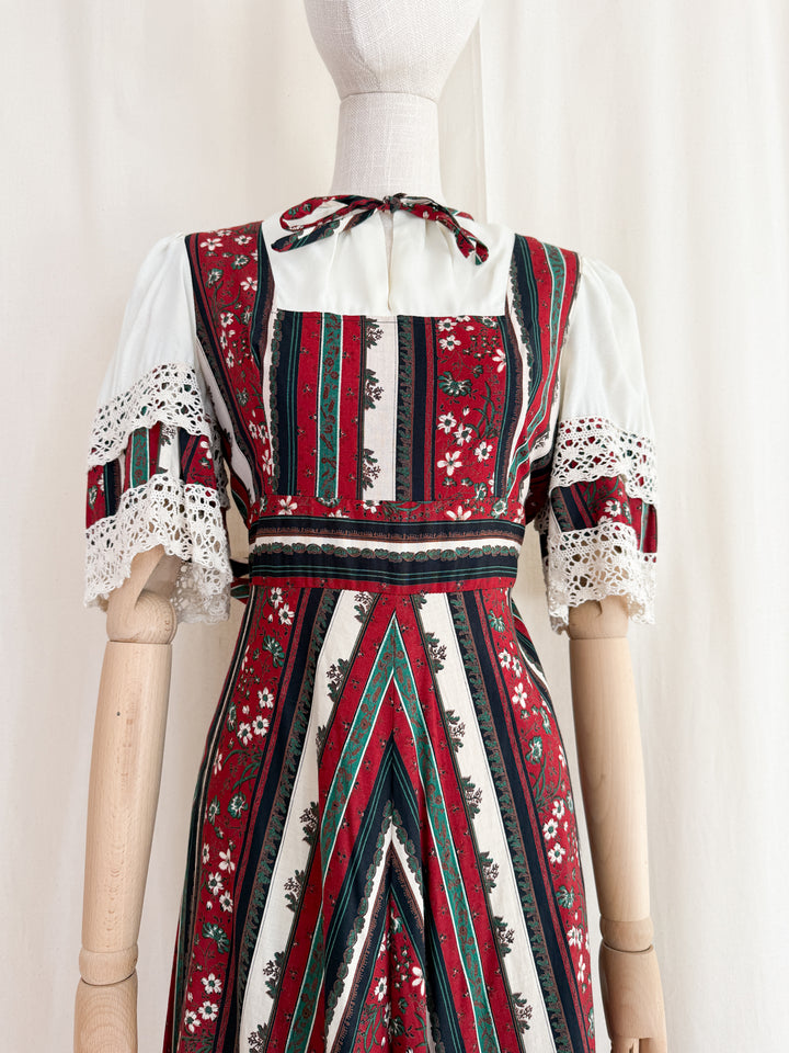 Stunning 1970s Crochet Trimmed Cotton Prairie Maxi Dress