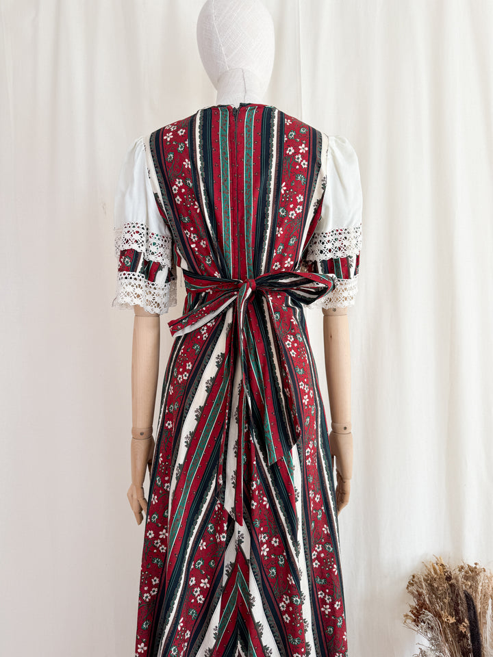 Stunning 1970s Crochet Trimmed Cotton Prairie Maxi Dress